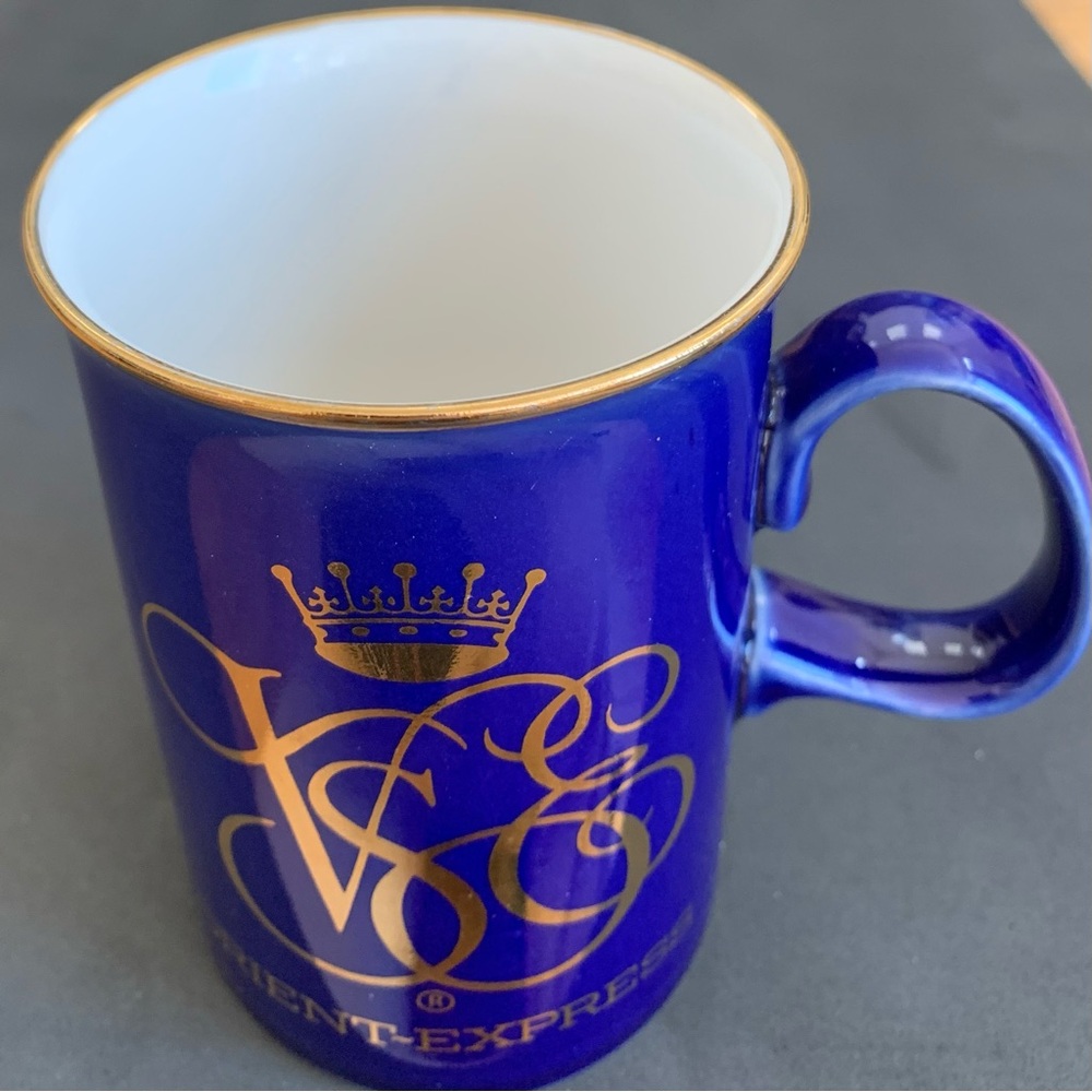 Blue and Gold Venice Simplon Orient Express Mug with Emblem. 10oz capacity.